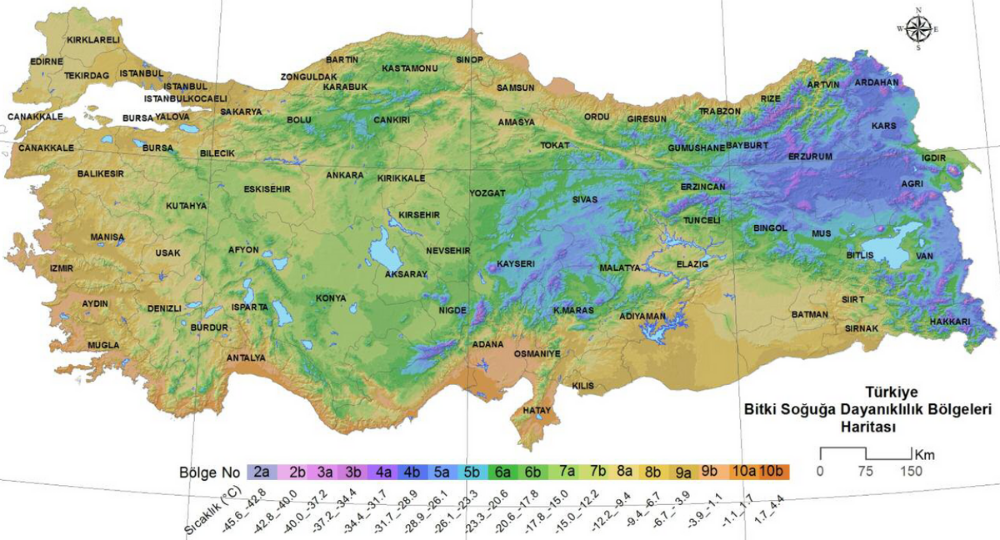 Türkiye bitki soğuğa dayanıklılık bölgeleri haritası